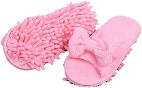 Miatty 1 Pair Bowknot Super Chenille Microfiber Washable Mop Slippers Shoes for Women, Floor Dust Dirt Hair Cleaner [One Size fit 5-10]