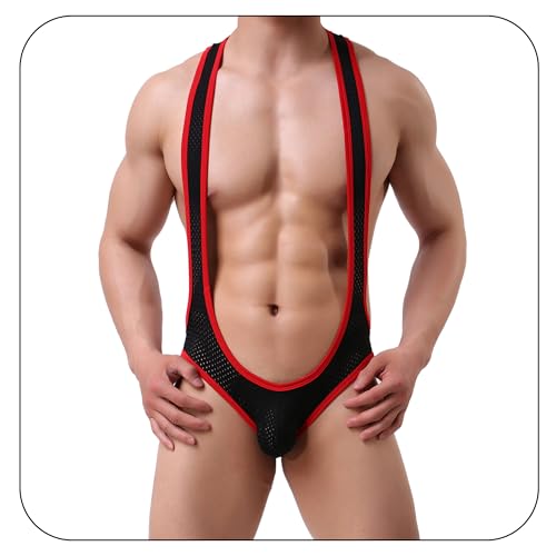 QiaTi Men's Leotard Bodysuit Stretch Wrestling Singlet Jumpsuit Thong One-Piece G-String Underwear2