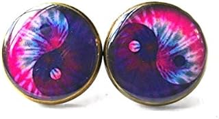 Brincos Yin Yang roxo tie dye boêmio grunge Yin Yang joia grunge jóia gótica pastel, joia boêmia, joia cigana boêmia chique Boho
