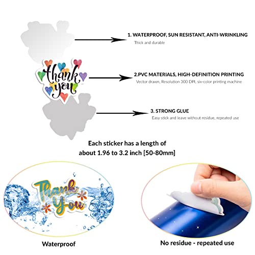 Small Thank You Stickers Bulk | 50 Pcs Vinyl Waterproof Cute Thank You Stickers For Packaging, Birthday Party, Laptop, Notebook, Envelope - Thanks Stickers Gift For Kids Teens Adults #TOP4