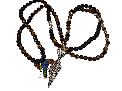 Cartucho Recargable Mala de meditación Lava Negra + Ojo de Tigre marrón con amuleto de péndulo Cover