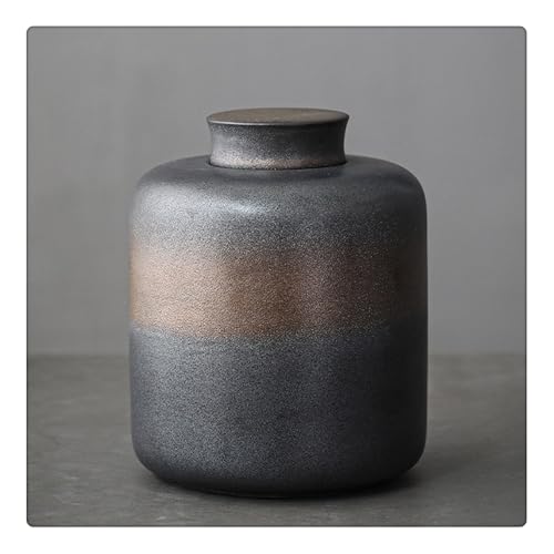 茶入れ 茶筒 茶缶 陶磁 陶器 保存容器 防湿性 密封 中国茶 日本茶 茶具 茶器 450ml 950ML 2200ML 粗陶 茶容器 緑茶 紅茶 コーヒー 砂糖 茶の調味料 お菓子 砂糖香料 キッチン用品 家庭用 贈り物 (A,2200ML)