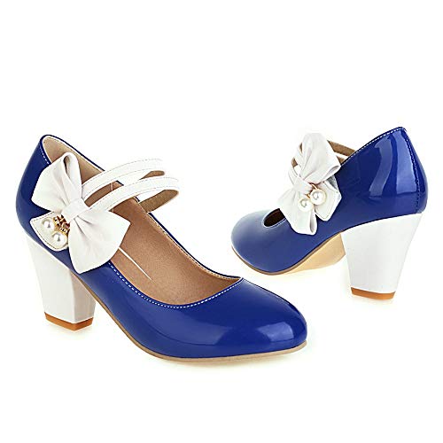 Caradise Womens Bow Chunky Mary Janes Round Toe Double Strap Pump2