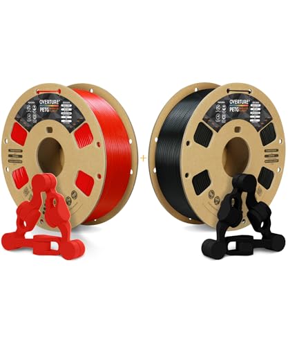 OVERTURE 3D Printer Filament 2kg, PETG Filament Fit Most FDM 3D Printers, 1kg per Spool, Pack of 2, PETG Red+PETG Black