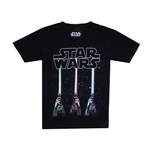 Star Wars Lightsabers Camiseta, Negro (Black Blk), 11-12 años para Niños