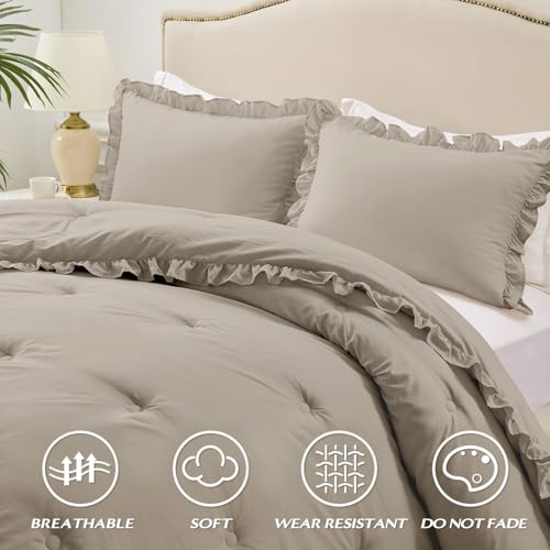 Image of HARBOREST King Comforter Set Linen - Ruffle Comforter for King Size Bed, Fluffy King Size Comforter Set for All Seasons, 3 Pieces (1 Comforter & 2 Pillow Shams)