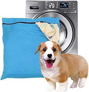 Pet Laundry Bag, Blue Filters Pet Hair Petwear Wash Bag for Washing Machine with YKK Zip for Pet Bedding Blankets Towels (Large)