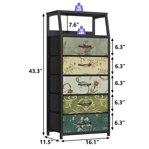 image for Furnulem Retro 5 Drawers Dresser, Tall Dressers for Bedroom, Closet, H