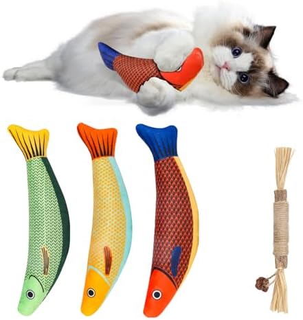 Cat Toys 4 Pack, Fish Shaped Catnip Toys with Crinkle Sound, Dura...