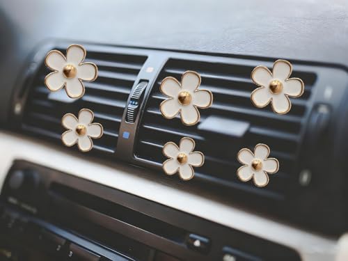 Image of 6pcs Colorful Daisy Flower Car Air Vent Clips, Car Air Outlet Freshener Clip for Auto Interior Decoration Accessories (White)