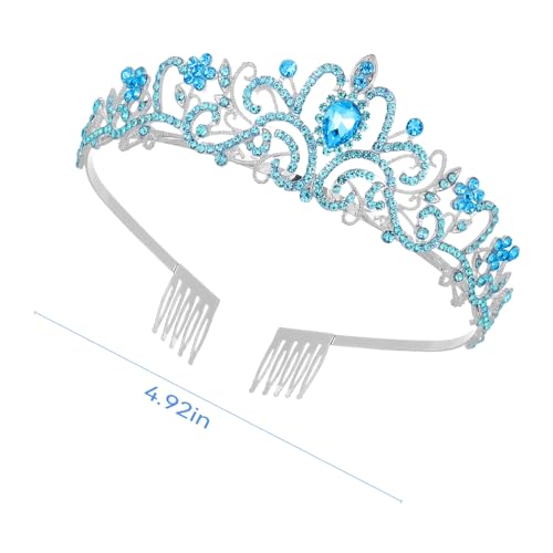 Tiara Kristallkrone mit Strasskamm Silber Strass Tiara Hochzeit Tiara Hochzeit Braut Strass Krone für Geburtstags Hochzeit Abschlussball Prinzessinnenpartys (Blue)
