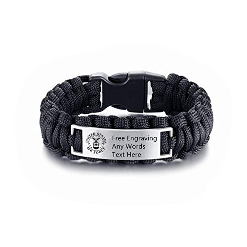 Zkxxj Free Engraving Air Force/Army/Firefighter/Marine/Navy Paracord Bracelets For Men Customized Stainless Steel Braided Rope Cuff Bracelets Gifts For Dad Boyfriend #TOP23