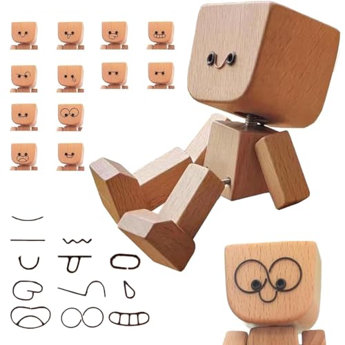 Figura de acción de madera con 12 caras magnéticas, hecha a mano para coche, diseño de cabeza oscilante para salpicadero y escritorio