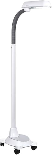OttLite Lámpara de pie de 18 vatios con cuello flexible, accesorio de base de rueda incluido, color blanco