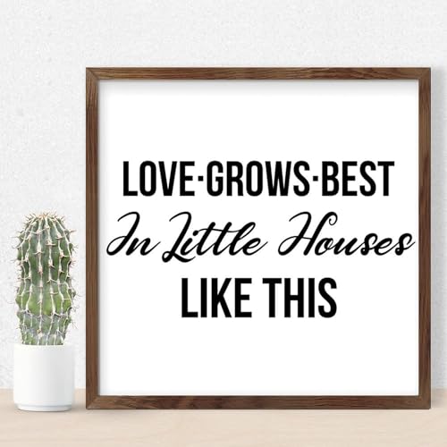 Décoration murale en bois 30x30 cm Love Grows Best cadre inspirant rustique