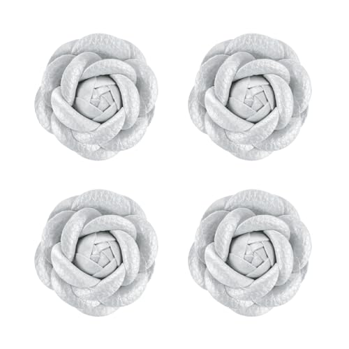 M METERXITY 4-Pack Decorative Rose Shoe Clips, Faux Leather Removable Fashion Flower Shoe Clips Buckle for Women Dress/Shoes/Heel, Brooches Charm Embellishments [Silver Tone]