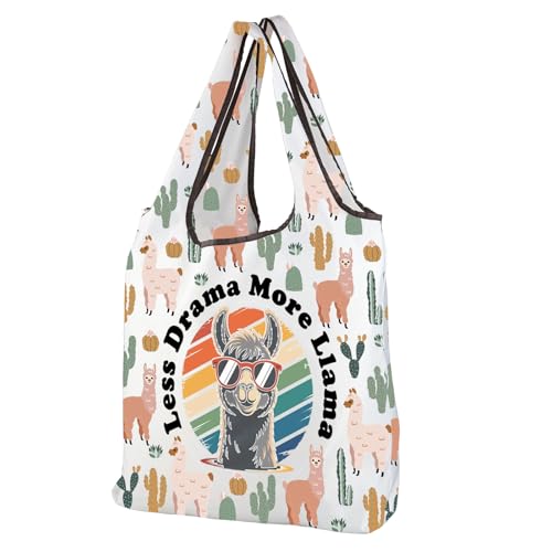 CMNIM Llama Foldable Tote Bag Llamas Gifts for Women Alpaca Reusable Shopping Bag Less Drama More Llamas Wildlife Animal Gift, 251013 Llama F, 3.93 x 16.5 x 25.6 inches
