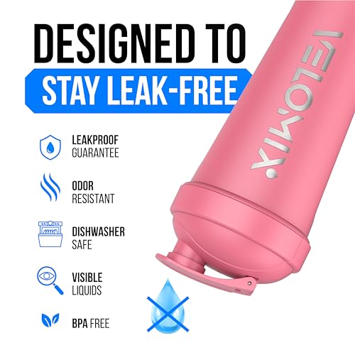 Image of VELOMIX 24 oz Stainless Steel Shaker Bottle with Wire Whisk - Leakproof, No Clumps, Odor Resistant Metal Shaker Bottle, Shaker Cups for Protein Shakes, Pre Workout and Smoothie (Pink)