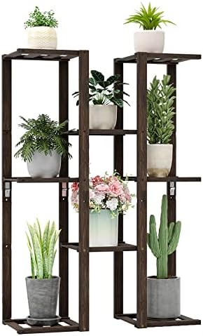 Chuuya Plant Stand,Bamboo Plant Shelf Indoor Outdoor, Build Your Mini Garden(8 Potted,Mocha)