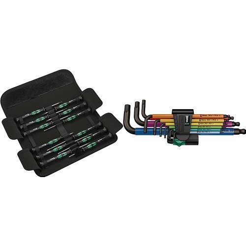 05073675001 - Kraftform Micro-Set/12 SB 1 Juego de destornilladores para usos electrónicos, 12 piezas + 05073593001 950 SPKL/9 SM N Multicolour - Juego de llaves acodadas métricas, BlackLaser, 9 piezas