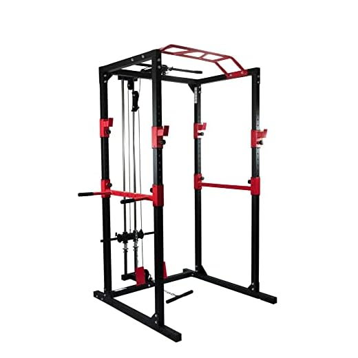 Fjoerdesports Power Rack Home Gym jaula de alta resistencia | estante de sentadilla con barra de tracción y tracción Lat | Equipo de gimnasio en casa para entrenamiento de fuerza