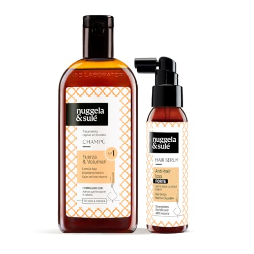 Nuggela & Sulé Champú Nº1 + Sérum Anti-Caída Forte - Fuerza & Volumen. Con Extracto de Cebolla Roja y Glucógeno Marino. Frena la Caída del Cabello.