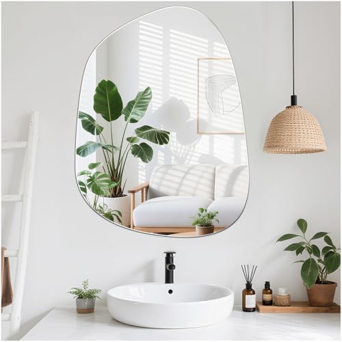 JMITHA Spiegel Asymmetrisch 60 x 45 cm Dekorative Wandspiegel Moderner Organischer Asymmetrischer Spiegel ohne Rahmen Glas HD für Bad Wohnzimmer Flur Schminktisch