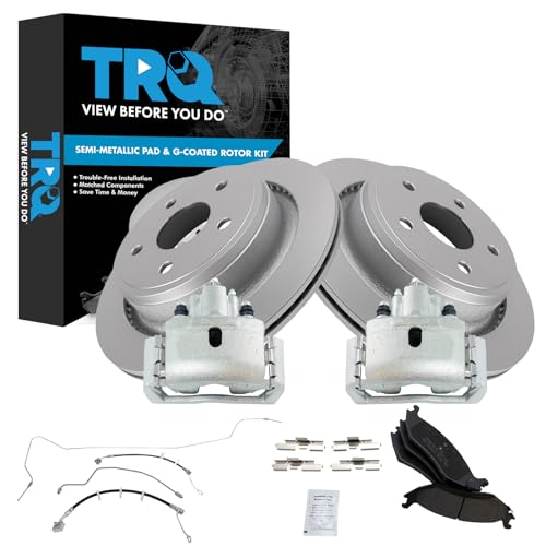 Image of TRQ Rear Brake Pad & Rotor Kit Semi-Metallic Premium G-Coated Compatible with 2014-2017 Ram 1500