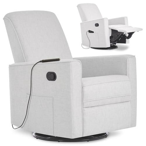 Image of Evolur Raleigh Glider with Massager in Charcoal, Upholstered Plush Seating 360 Swivel Glider Rocking Chair, FSC Certified, Greenguard Gold & JPMA Certified Nursery Glider Recliner