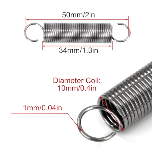 GUNGY Zugfedern mit Haken Edelstahl Zugfeder Spannfeder 50mm Außendurchmesser 10mm Drahtdurchmesser 1,0 mm Maximale Zugkraft 1,5kg 1,0x10x50mm 10 Stück