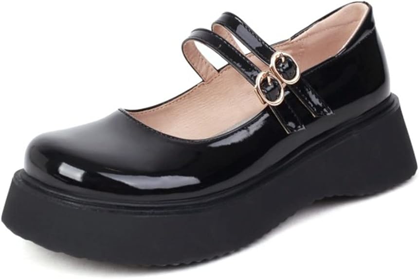 Amazon.com | CELNEPHO Mary Jane Shoes for Women Low Chunky Platform Sweet Round Toe Double Ankle 