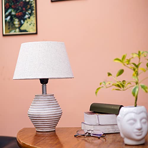 Image of PineCraft International Atury Table Lamp with Shade Night Lamp for Living Room, Study Room, Bedroom & Home Decor Gift Item 14 inch Height Wooden Study Lamp with Beige Shade