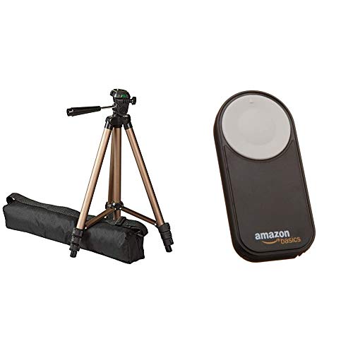 AmazonBasics – Trípode Ligero para cámara con Funda, de 41,91 a 127 cm + Disparador inalámbrico para Canon EOS 650D / 600D / 550D/ 500D / 400D / 350D / 5D Mark II / 7D, Color Negro