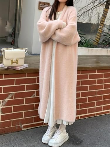 MOLERFO Long Cardigan Cozy Fuzzy Cardigan Furry Cardigan Sweaters Women Open Front Mohair Sweaters Coquette Loungewear2