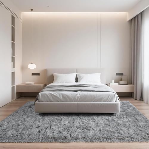 Tapis moderne doux salon 205x220cm gris shaggy antidérapant pour chambre - 8