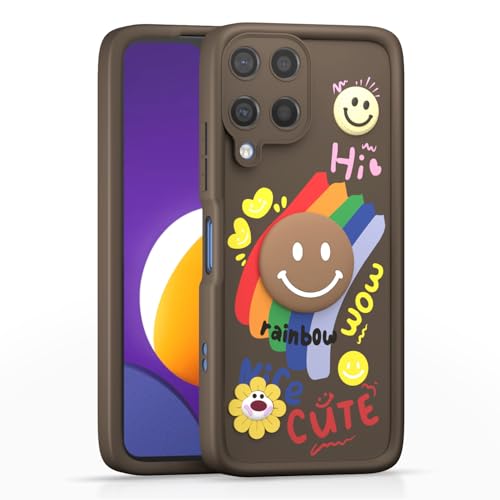Image of Pikkme Back Cover for Samsung Galaxy M12 / F12 / A12 | Soft Silicone| Cute Rainbow Smile & 3D Cartoon Flower Design | Shockproof Raised Camera Protection Bumper Case (Brown)