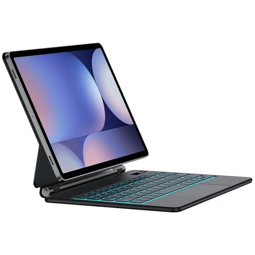 Image of JUQITECH Magic Keyboard Case for Samsung Galaxy Tab S10+ /S9+ /S9 FE+ /S8+ /S7+ /S7 FE 12.4 inch, Floating Cantilever Magnetic Stand, Backlit Wireless Trackpad Keyboard, S Pen Holder, Battery LED Display