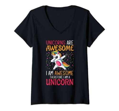 Donna Unicorns Are Awesome I'm A Unicorn Funny Rainbow girl Gift Maglietta con Collo a V