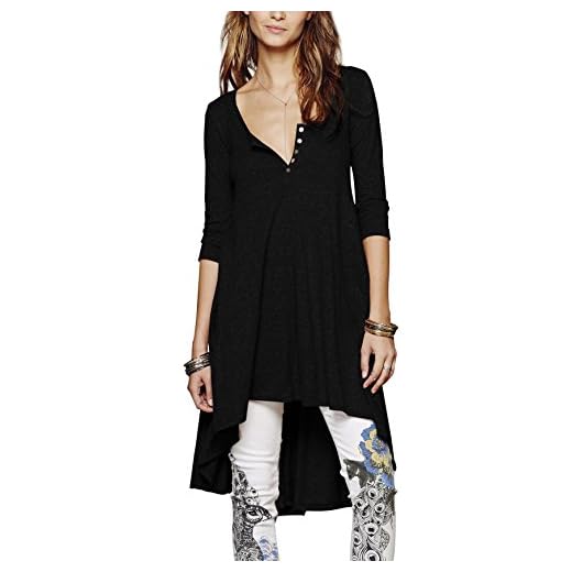 Urban GoCo Talla Grande Camiseta con 3/4 Mangas Casual Blusa Del Dobladillo Irregular para S Negro