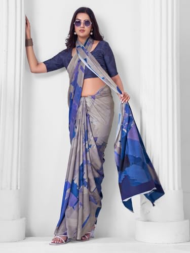 Image of SIRIL Women's Printed Crepe Silk Saree with Unstitched Blouse Piece