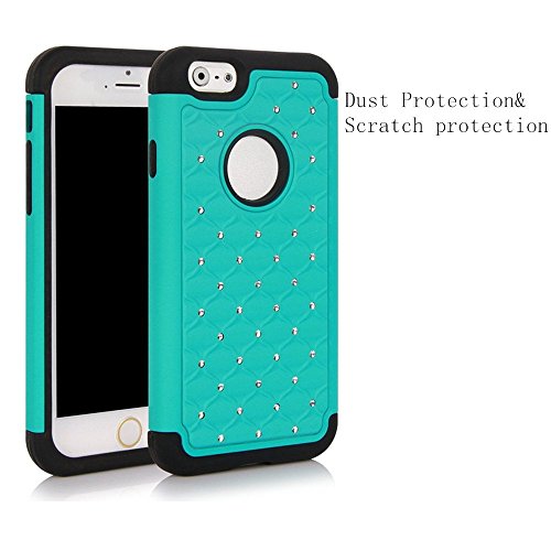 Coolzu(Tm) Iphone 6 Plus Teal Iphone 6S Plus Case Heavy Duty Shock Absorbing Hybrid Stud Rhinestone Bling Dual Layer Protection Cover Cases For Iphone6 6S Plus-5.5 Inch (Babyteal) #TOP1