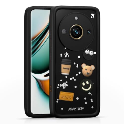Image of Bintage Cute Fun Taddy Cartoon 3D Ball Bear Milk Donut Coffee Cup Silicon Case Full Body & Camera Protection Back Cover Compatible for Realme 11 Pro Plus 5G - Black
