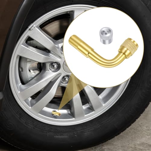 HaiFafafaing 4 Pcs Tire Valve Extender - 90 Degree Universal Brass Tire Valve Extension Adaptor for Passenger Cars, Bicycles, Motorcycles, RV, Trailers
