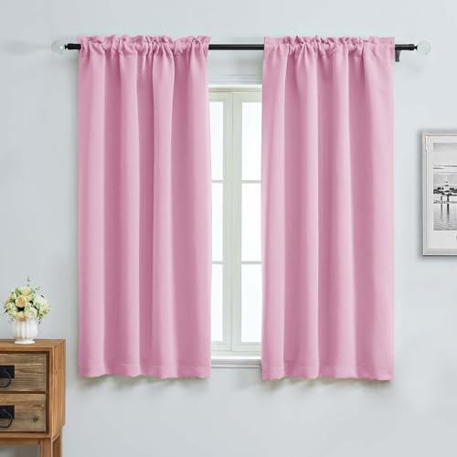 Image of Aiyufeng Pink Blackout Curtains for Bedroom 63 Inch Length 2 Panels, Solid Thermal Insulated Energy Saving Rod Pocket Window Treatment Curtains Blackout Drapes, W40 x L63 Inch,Pink