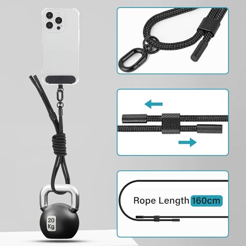 Image of Qyoocom Crossbody Phone Lanyard for All Smartphones,2 Adjustable Nylon Neck Strap with 4 Patches, Phone Chain Practical and Stylish Black and White