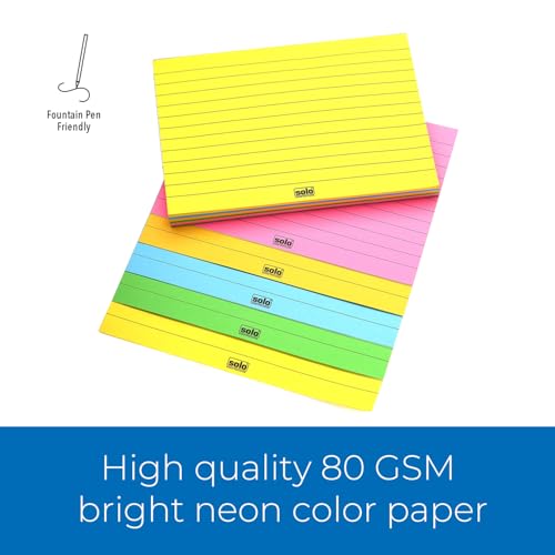 Image of SOLO Memo Ruled Blocks Pack of 2, 100 Tear-Off Sheets in 5 Different Color with 80 GSM, Fountain Pen Friendly Lined Pages for School & College Project, Assignment & Practical (Landscape, 148 x 105 mm)