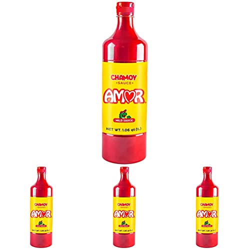 Amor Chamoy Sauce | Bittersweet flavor | 2,500 Scoville level Enjoy it with fruits, veggies, snacks, and drinks | Kosher | 33 fl oz bottle (Pack of 4)
