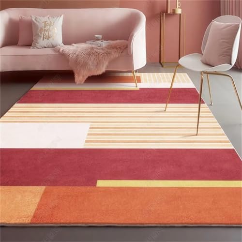 Tapis marron à larges rayures géométriques grand format