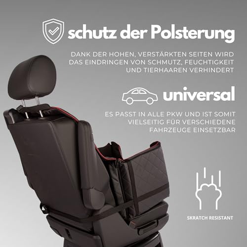 Golden Dog - Transportbox Hund mit Sicherheitsgurt M-52x44x33 cm - Leder Imitation Autositz Hund, Wasserdicht Hundesitz Auto - Beifahrersitz Hundebox Faltbar - Anschnallgurt Hundekorb Auto Schwarz