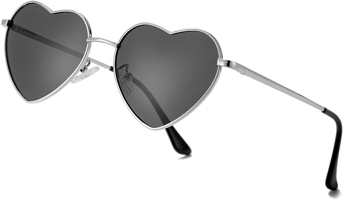 1 Pair Polarized Heart Sunglasses for Women - Fashion Vintage Metal Frame UV400 Protection Lens